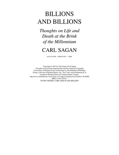Carl Sagan: Billions and billions (1998, Ballantine Pub.)
